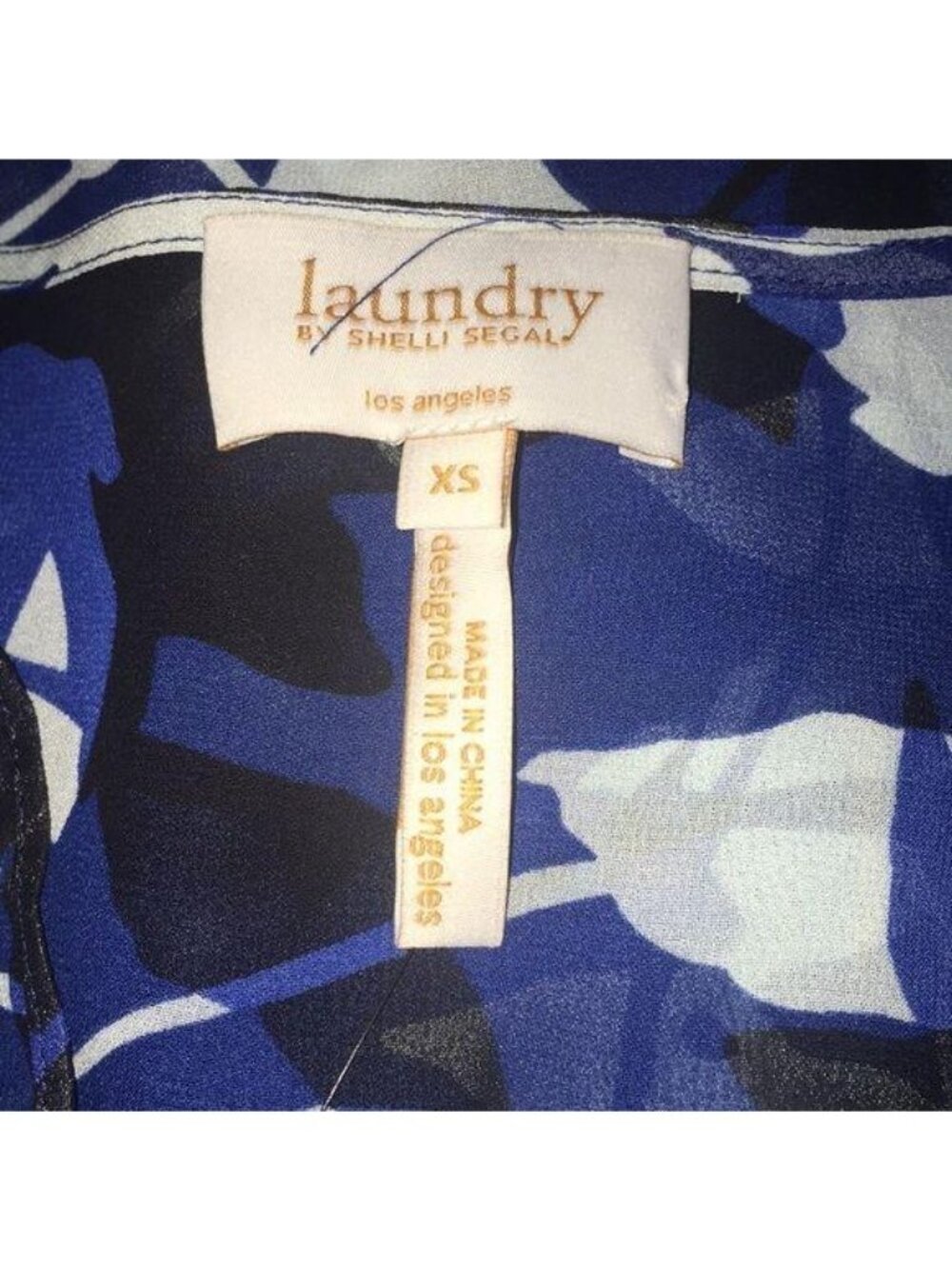 Sleeveless Floral Blouse V-Neck Ruffle By Laundry By Shelli Segal XS Blue & Blac - Picture 4 of 5